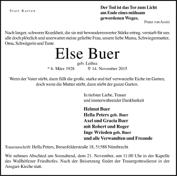 Anzeige von Else Buer von Kölner Stadt-Anzeiger / Kölnische Rundschau / Express