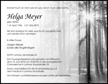 Anzeige von Helga Meyer von Kölner Stadt-Anzeiger / Kölnische Rundschau / Express
