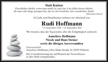 Anzeige von Rudi Hoffmann von  Wochenende 