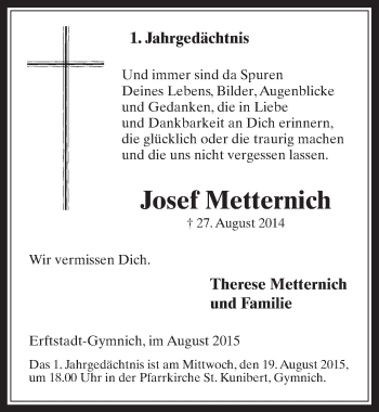 Anzeige von Josef Metternich von  Werbepost 