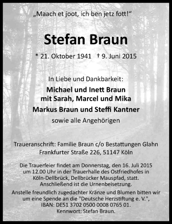 Anzeige von Stefan Braun von  Kölner Wochenspiegel 