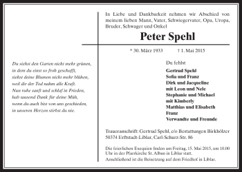 Anzeige von Peter Spehl von  Werbepost 