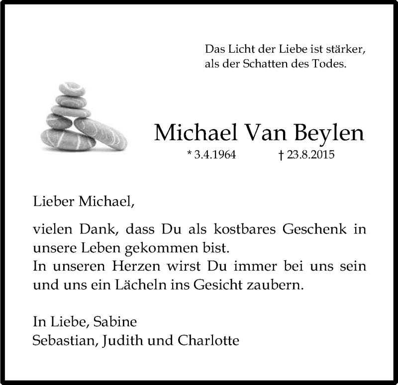  Traueranzeige für Michael Van Beylen vom 29.08.2015 aus Kölner Stadt-Anzeiger / Kölnische Rundschau / Express