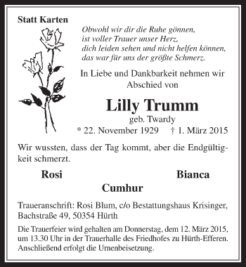 Anzeige von Lilly Trumm von  Wochenende 