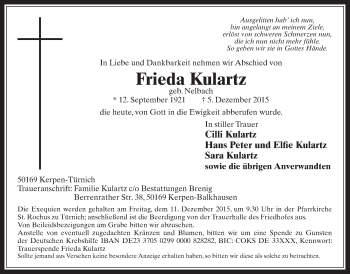 Anzeige von Frieda Kulartz von  Werbepost 