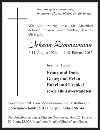 Anzeige von Johann Zimmermann von  Werbepost 