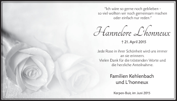 Anzeige von Hannelore L'honneux von  Werbepost 