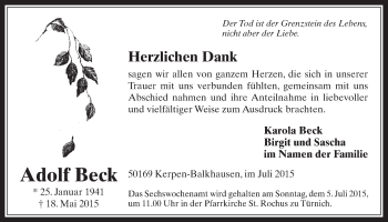 Anzeige von Adolf Beck von  Werbepost 