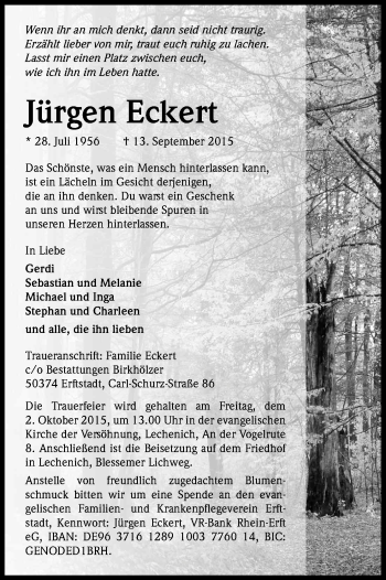 Anzeige von Jürgen Eckert von Kölner Stadt-Anzeiger / Kölnische Rundschau / Express