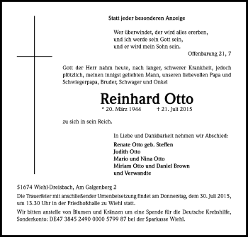 Anzeige von Reinhard Otto von Kölner Stadt-Anzeiger / Kölnische Rundschau / Express