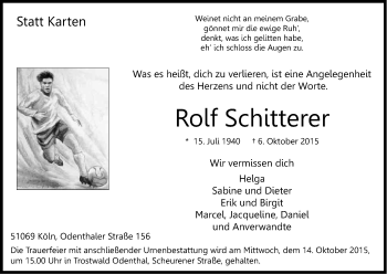 Anzeige von Rolf Schitterer von Kölner Stadt-Anzeiger / Kölnische Rundschau / Express