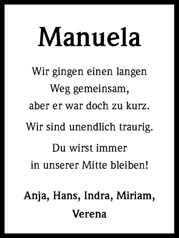 Anzeige von Manuela  von Kölner Stadt-Anzeiger / Kölnische Rundschau / Express