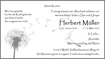 Anzeige von Herbert Müller von Kölner Stadt-Anzeiger / Kölnische Rundschau / Express