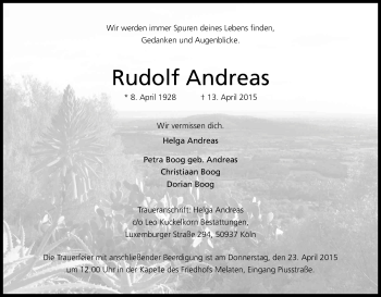 Anzeige von Rudolf Andreas von Kölner Stadt-Anzeiger / Kölnische Rundschau / Express