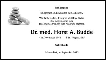 Anzeige von Horst Budde von Kölner Stadt-Anzeiger / Kölnische Rundschau / Express
