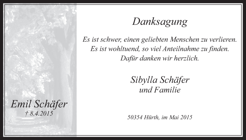  Traueranzeige für Emil Schäfer vom 20.05.2015 aus  Wochenende 