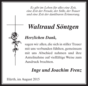 Anzeige von Waltraud Söntgen von  Wochenende 