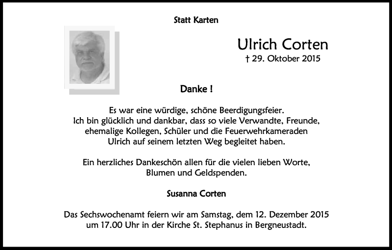  Traueranzeige für Ulrich Corten vom 05.12.2015 aus Kölner Stadt-Anzeiger / Kölnische Rundschau / Express