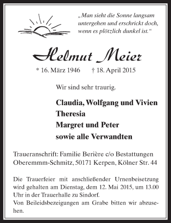Anzeige von Helmut Meier von  Werbepost 