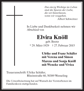 Anzeige von Elvira Knöll von  Schlossbote/Werbekurier 