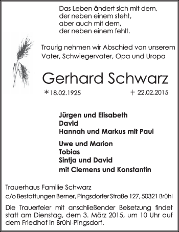 Anzeige von Gerhard Schwarz von  Schlossbote/Werbekurier 