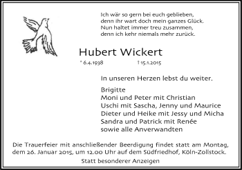 Anzeige von Hubert Wickert von Kölner Stadt-Anzeiger / Kölnische Rundschau / Express