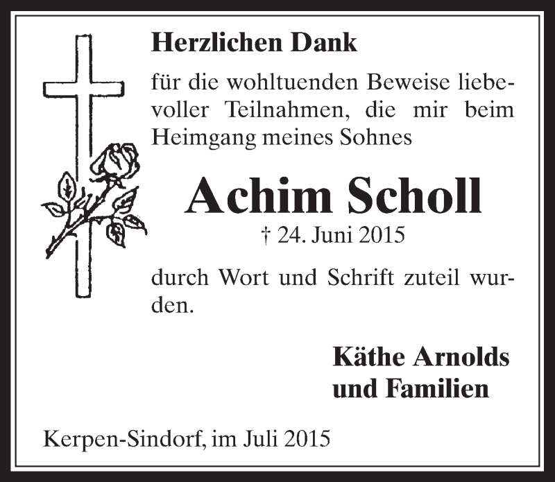 Traueranzeige für Achim Scholl vom 15.07.2015 aus  Werbepost 