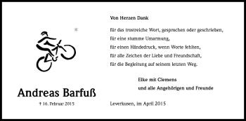 Anzeige von Andreas Barfuß von Kölner Stadt-Anzeiger / Kölnische Rundschau / Express