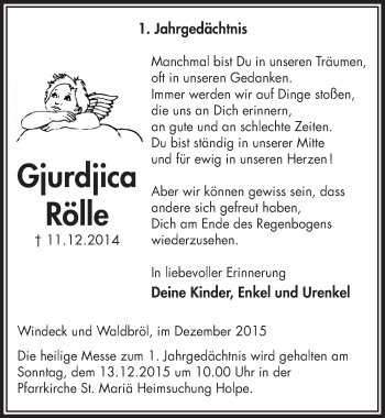 Anzeige von Gjurdjica Rölle von  Lokalanzeiger 