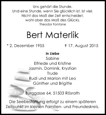 Anzeige von Bert Materlik von  Bergisches Handelsblatt 