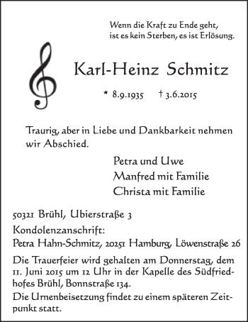 Anzeige von Karl-Heinz Schmitz von  Schlossbote/Werbekurier 