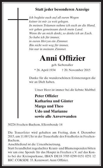 Anzeige von Anni Offizier von  Wochenende 