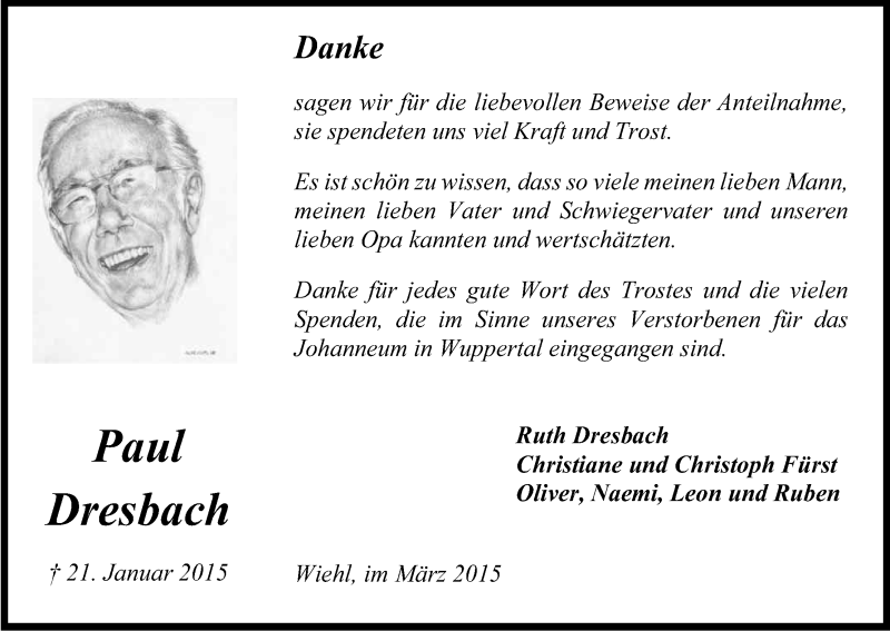  Traueranzeige für Paul Dresbach vom 21.03.2015 aus Kölner Stadt-Anzeiger / Kölnische Rundschau / Express