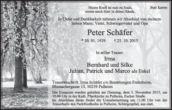 Anzeige von Peter Schäfer von  Sonntags-Post 