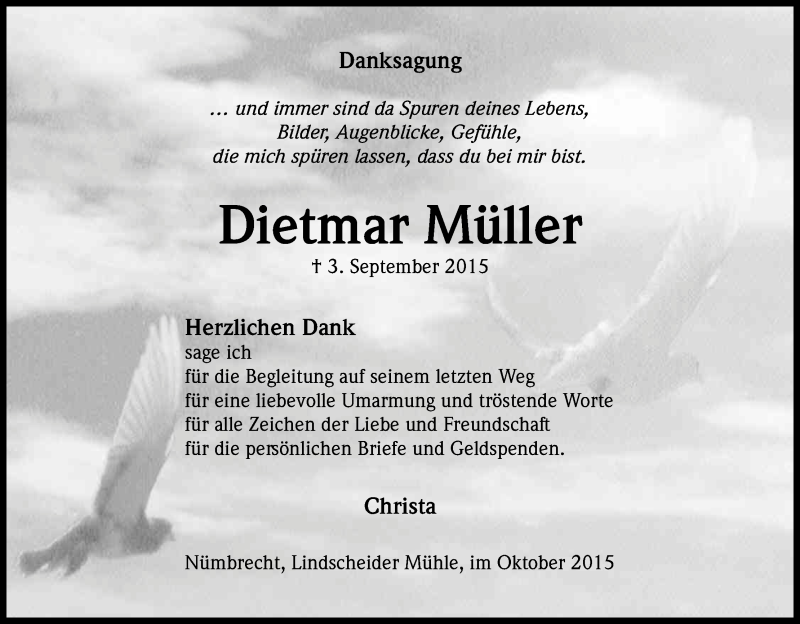  Traueranzeige für Dietmar Müller vom 24.10.2015 aus Kölner Stadt-Anzeiger / Kölnische Rundschau / Express