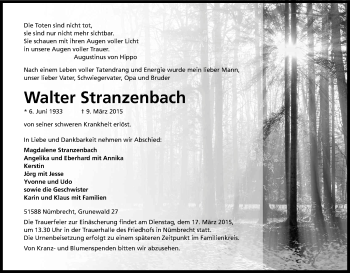 Anzeige von Walter Stranzenbach von Kölner Stadt-Anzeiger / Kölnische Rundschau / Express