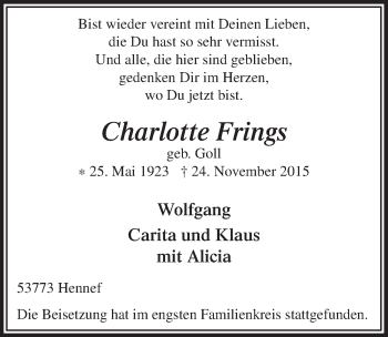 Anzeige von Charlotte Frings von  Extra Blatt 