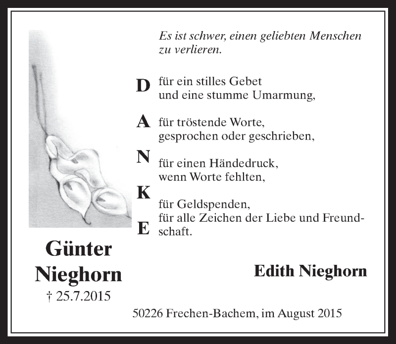  Traueranzeige für Günter Nieghorn vom 26.08.2015 aus  Wochenende 