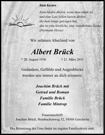 Anzeige von Albert Brück von Kölner Stadt-Anzeiger / Kölnische Rundschau / Express