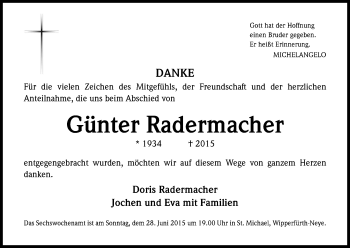 Anzeige von Günter Radermacher von Kölner Stadt-Anzeiger / Kölnische Rundschau / Express