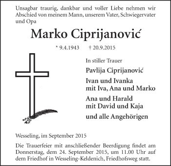 Anzeige von Marko Ciprijanovic von  Schlossbote/Werbekurier 