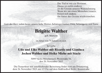 Anzeige von Brigitte Walther von  Schlossbote/Werbekurier 