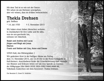 Anzeige von Thekla Drehsen von Kölner Stadt-Anzeiger / Kölnische Rundschau / Express
