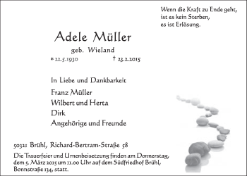 Anzeige von Adele Müller von  Schlossbote/Werbekurier 