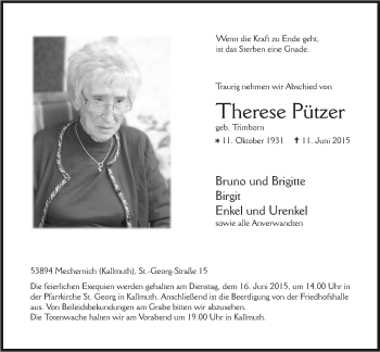 Anzeige von Therese Pützer von  Blickpunkt Euskirchen 