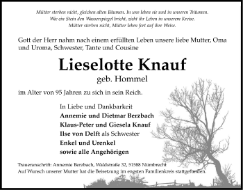 Anzeige von Lieselotte Knauf von Kölner Stadt-Anzeiger / Kölnische Rundschau / Express
