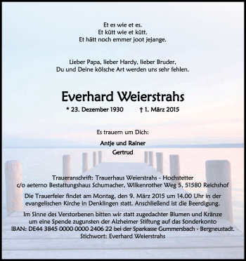 Anzeige von Everhard Weierstrahs von Kölner Stadt-Anzeiger / Kölnische Rundschau / Express