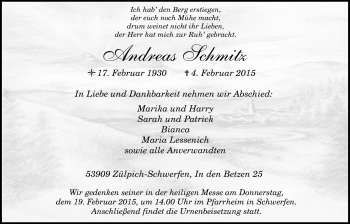 Anzeige von Andreas Schmitz von  Blickpunkt Euskirchen 