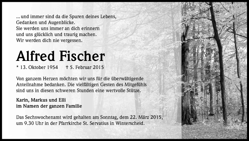  Traueranzeige für Alfred Fischer vom 06.03.2015 aus Kölner Stadt-Anzeiger / Kölnische Rundschau / Express