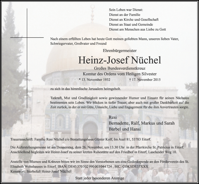  Traueranzeige für Heinz-Josef Nüchel vom 21.11.2015 aus Kölner Stadt-Anzeiger / Kölnische Rundschau / Express